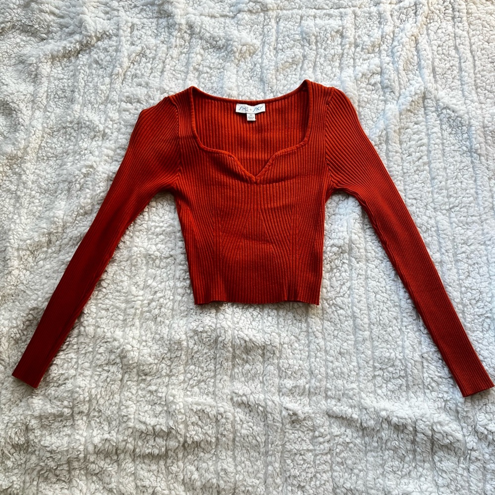 Orange Ribbed Long Sleeve Top
